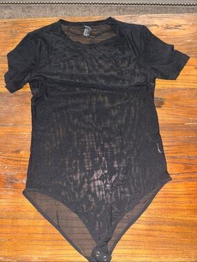 Forever 21 Black Sheer Short-Sleeve Bodysuit